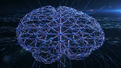 Abstract 3D Animation of a Digital Brain and Neural Network Representing AI and Big Data - Powered by Adobe