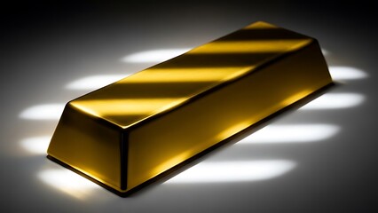 A radiant, pristine gold bar gleams with opulence, dramatically highlighted by bold parallel light streaks against a somber backdrop, embodying prosperity and secure investment