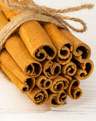 cinnamon sticks close-up on a white background