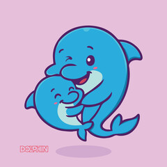 cute Baby dolphin hugging a bigger dolphin dolphin, dolphins, baby dolphin, mother dolphin, cute, cartoon, illustration, vector, kawaii, animal, marine, sea life, ocean, wildlife, family, love, hug, b