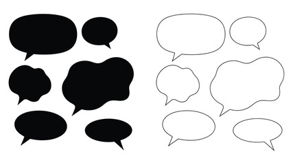 Collection of speech bubbles black silhouettes and white outlines displayed