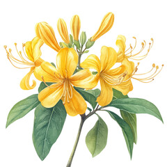 Fototapeta premium watercolor of Honeysuckle Flower graphic, isolated on a white background.