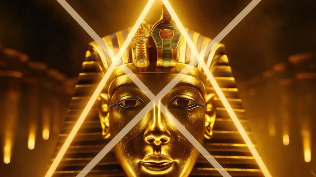 Video Ancient Egyptian-inspired gold mask with pyramid design