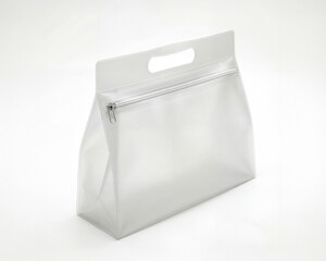 Mockup of white sandblasted bag with zipper on white background