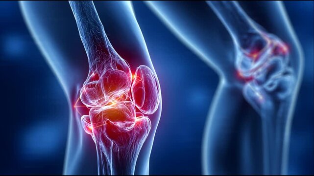 Visual depiction of knee joint inflammation and pain highlighting arthritis symptoms