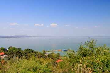 Tihany, Hungary. Turquoise Lake Balaton Landscape View from Tihany.