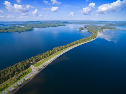 Aerial view of Punkaharju Ridge - an esker in South Savo, southeastern Finland