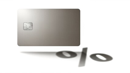 A sleek credit card with an EMV chip casts a shadow resembling a percentage symbol, symbolizing finance.