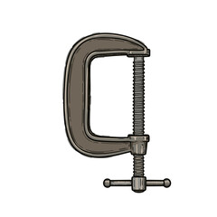 C-clamp tool in metallic texture for woodworking and construction, isolated on white background  