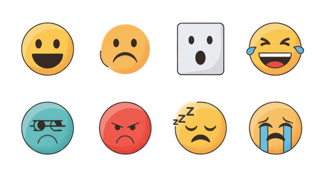 Collection of emoji illustrations depicting various emotions and facial expressions