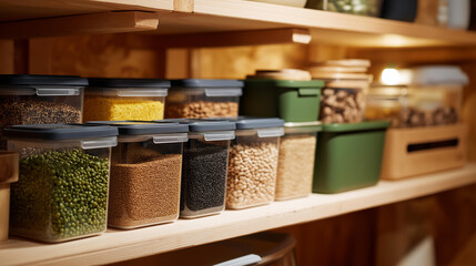 A meticulous organizer aligning bins by season on custom-built garage shelves, scanning barcodes on each container that link to a digital inventory list. cinematic color correction, natural uneven