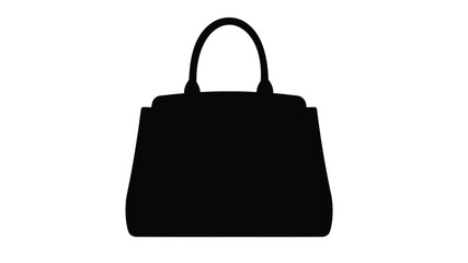 A minimalist silhouette of a black handbag isolated on a clean white background simple design