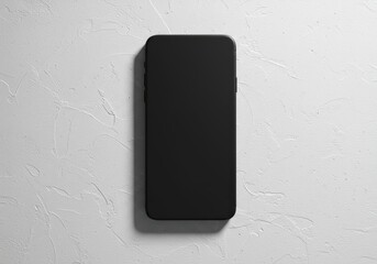 Sleek Black Smartphone Mockup on Textured White Wall