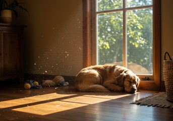Golden Retriever's Serene Nap in a Sunlit Room
