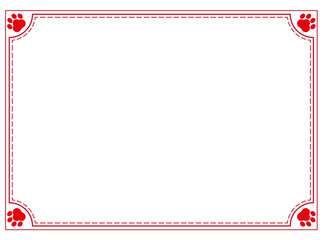 肉球モチーフの赤い装飾フレーム 背景透過