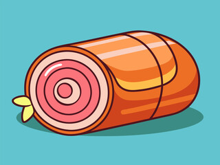 Cross-section of a ham roll. Cartoon vector illustration