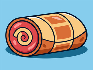 Cross-section of a ham roll. Cartoon vector illustration