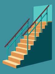 Stairs with rail. Elevation, levels or upward movement symbol. Isometric vector illustration.