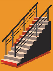 Stairs with rail. Elevation, levels or upward movement symbol. Isometric vector illustration.