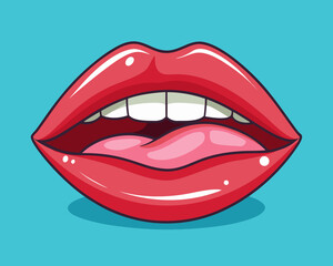 Slightly open mouth with glossy lips and teeth. Cartoon vector illustration