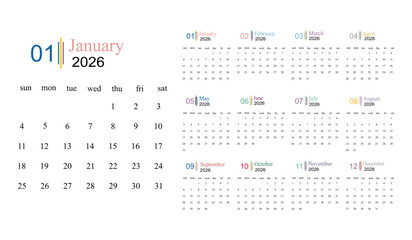 2026 Calendar Vector Template Set