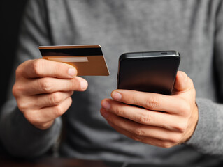 Man hands holding using credit card for online shopping payment with smartphone