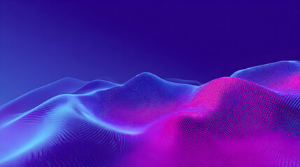 Futuristic glowing data wave landscape with vibrant blue and neon pink colors