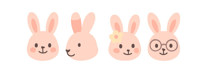 Obraz premium Cute cartoon bunny faces with accessories