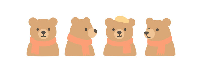 Cute cartoon bears in winter scarves collection