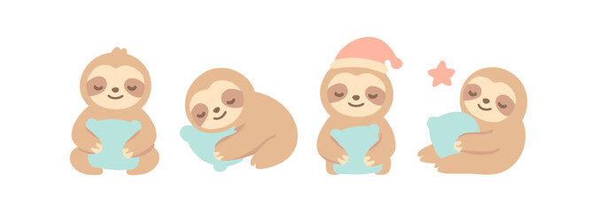 Cozy sloth collection with cute sleeping poses and dreamy accessories