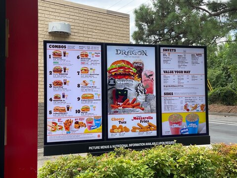 Burger King drive thru menu sign items and prices