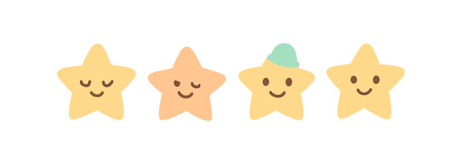 Obraz premium Cute cartoon star characters with various expressions in flat design