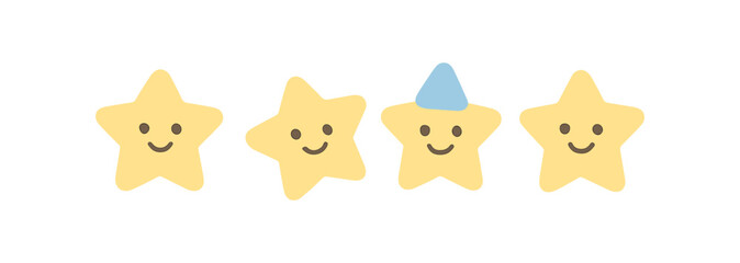 Smiling star characters with unique hat design in flat style