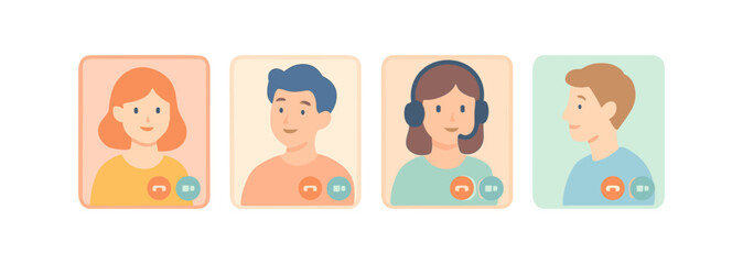 Flat style profile icons for virtual meetings with muted microphones