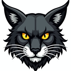 Black Cat Head Fierce Vector Illustration Isolated