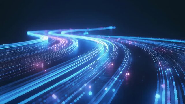 Futuristic Neon Light Trails Traveling at Speed.