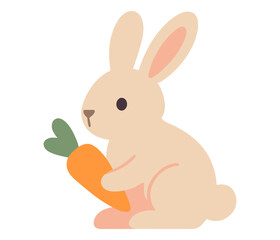 Obraz premium Cute flat design bunny holding carrot isolated on white background