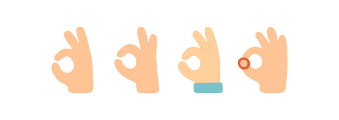Fototapeta premium Hand gesture set featuring ok sign in flat design style