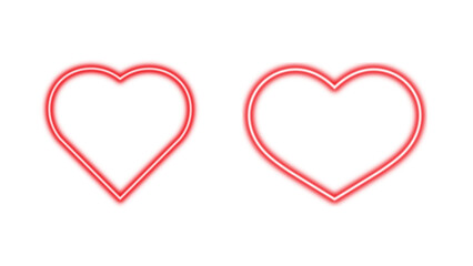 Two glowing red neon heart outlines symbolizing love and romance isolated on transparent background