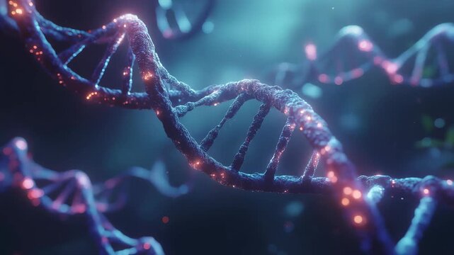 Glowing DNA Helix Animation Showing Molecular Structure.