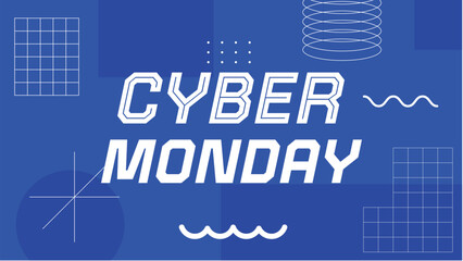 Cyber Monday vector background with bold typography and geometric elements, suitable for online sale promotions, digital marketing banners, and modern technology themes