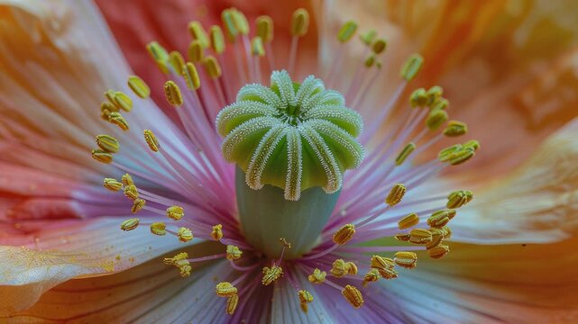 Macro Close Up of a Vibrant Colorful Flower with Stamen and Pistil.
