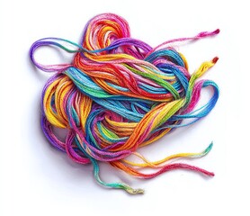 Rainbow threads: A vibrant collection of colorful threads, artistically arranged to showcase a spectrum of hues, perfect for projects requiring a touch of creativity and artistic expression.