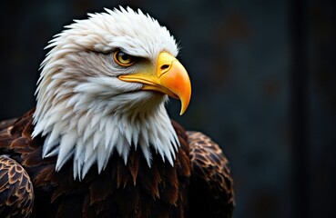 Obraz premium Eagle close-up showing intense gaze and bright yellow beak with detailed plumage