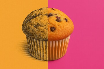 A Unique Muffin Design Blending Traditional and Modern Styles with a Vibrant Color Contrast and Whimsical Presentation