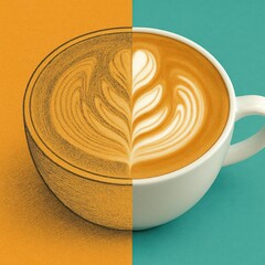 A Beautifully Crafted Latte Art in a Creamy Cup, Showcasing Intricate Patterns Against a Bright Background
