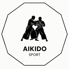 Aikido Sport Emblem: This emblem symbolizes the principles of Aikido, featuring two figures engaged in a dynamic martial arts technique.