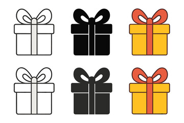 Gift Box Variations. Gift box with oversized decorative bow loops first in line style with thin outline, second in solid style