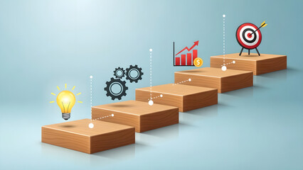 Business Growth Strategy Steps Target Idea Blue Copy Space