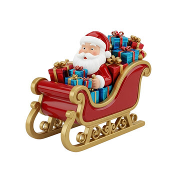 Santa Claus Driving a Sleigh Laden with Gifts Christmas